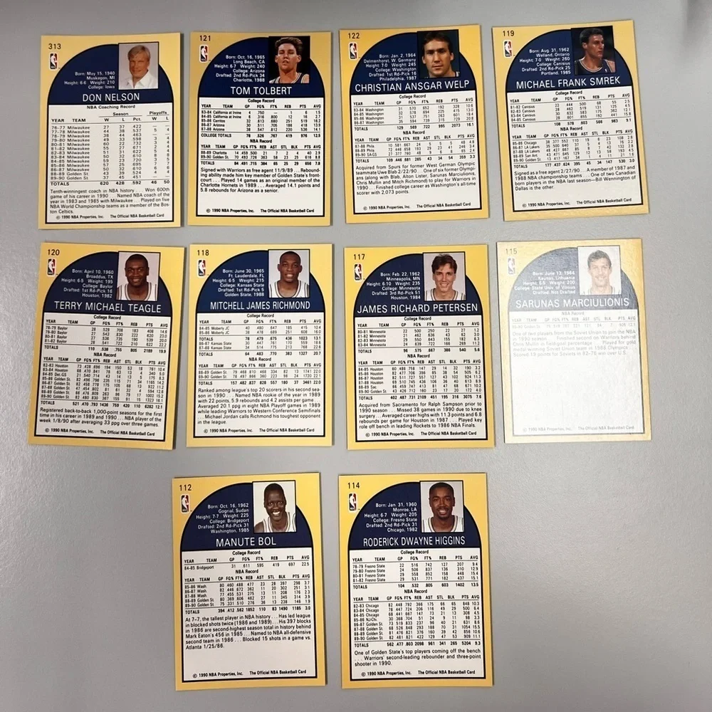 Vintage 1990-91 NBA Hoops Golden State Warriors Vintage Basketball Card Set